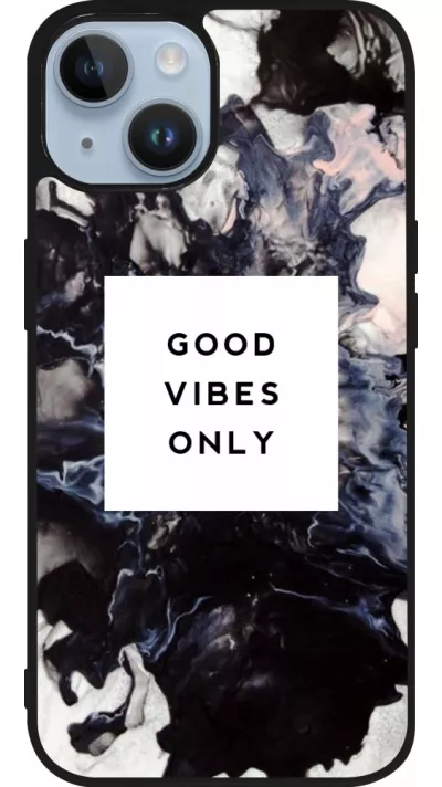 Coque iPhone 15 - Silicone rigide noir Marble Good Vibes Only
