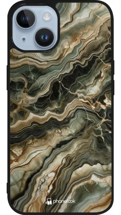 Coque iPhone 15 - Silicone rigide noir Marbre Olive