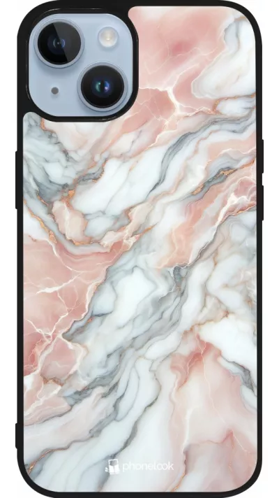Coque iPhone 15 - Silicone rigide noir Marbre Rose Lumineux