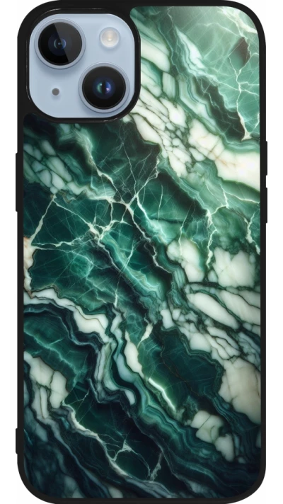 Coque iPhone 15 - Silicone rigide noir Marbre vert majestueux