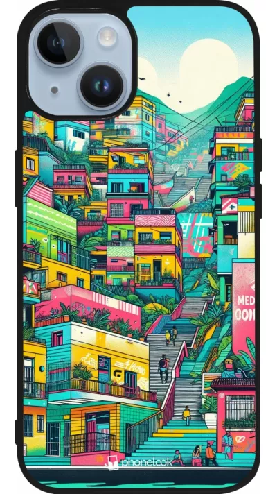 Coque iPhone 15 - Silicone rigide noir Medellin Comuna 13 Art