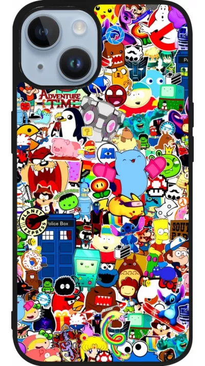 Coque iPhone 15 - Silicone rigide noir Mixed cartoons