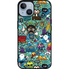 iPhone 15 Case Hülle - Silikon schwarz Mixed Cartoons Turquoise