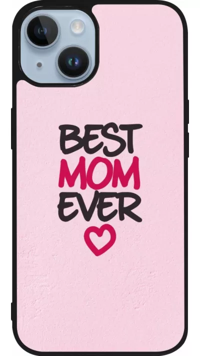 Coque iPhone 15 - Silicone rigide noir Mom 2023 best Mom ever pink