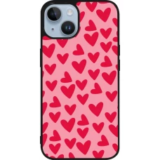 Coque iPhone 15 - Silicone rigide noir Mom 2024 petits coeurs