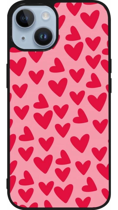 Coque iPhone 15 - Silicone rigide noir Mom 2024 petits coeurs