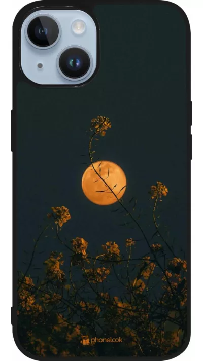 Coque iPhone 15 - Silicone rigide noir Moon Flowers