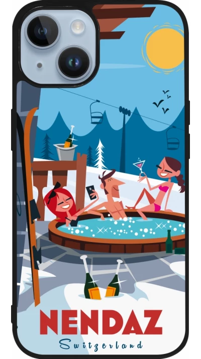 Coque iPhone 15 - Silicone rigide noir Nendaz Mountain Jacuzzi