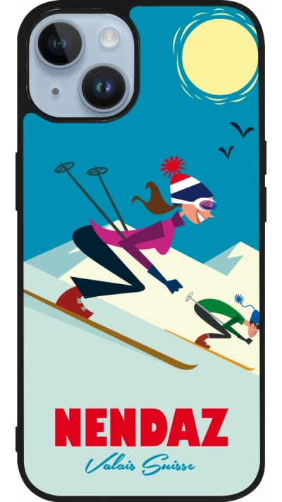 Coque iPhone 15 - Silicone rigide noir Nendaz Ski Downhill