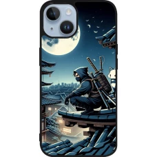 Coque iPhone 15 - Silicone rigide noir Ninja sous la lune