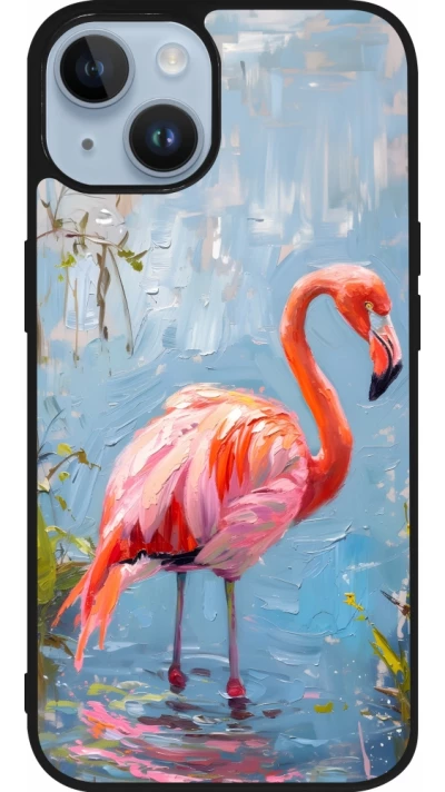 Coque iPhone 15 - Silicone rigide noir Paint Flamingo