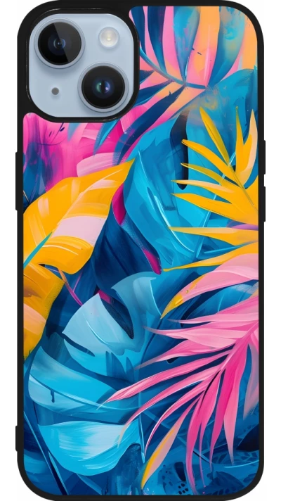 Coque iPhone 15 - Silicone rigide noir Palms Blue