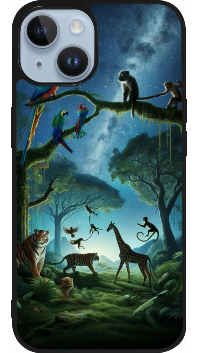 Coque iPhone 15 - Silicone rigide noir Paradis des animaux exotiques