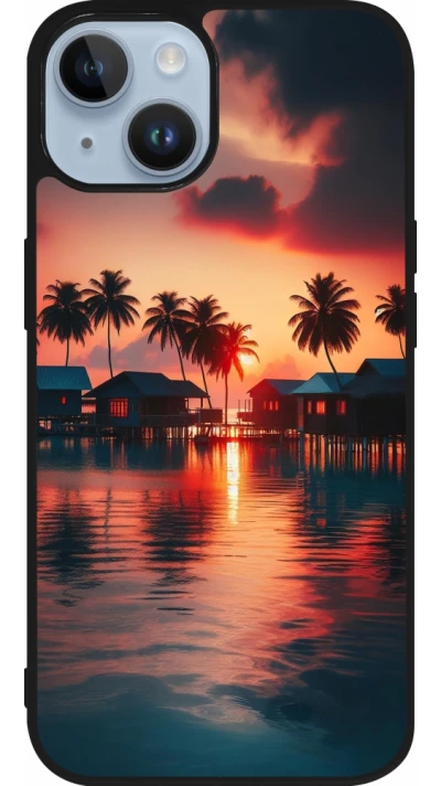 Coque iPhone 15 - Silicone rigide noir Paradis Maldives