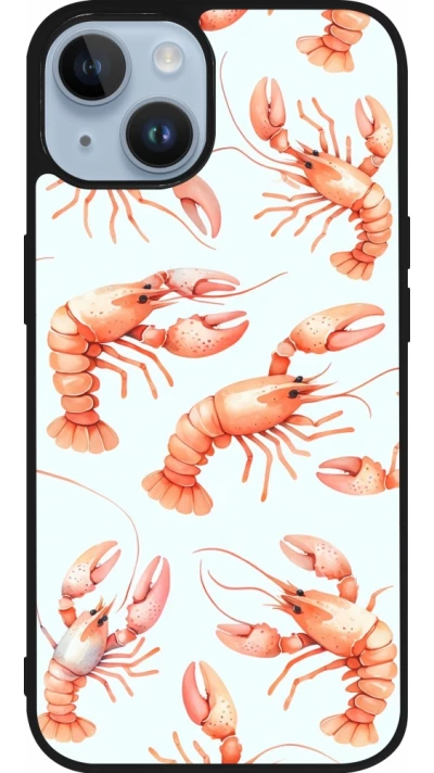 Coque iPhone 15 - Silicone rigide noir Pattern de homards pastels