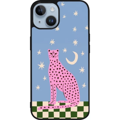 Coque iPhone 15 - Silicone rigide noir Pink leopard with stars 2026