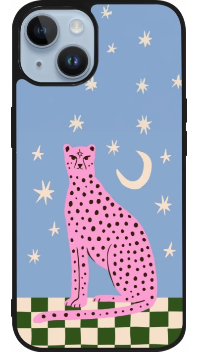 Coque iPhone 15 - Silicone rigide noir Pink leopard with stars 2026