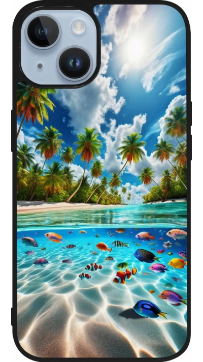 Coque iPhone 15 - Silicone rigide noir Plage Paradis