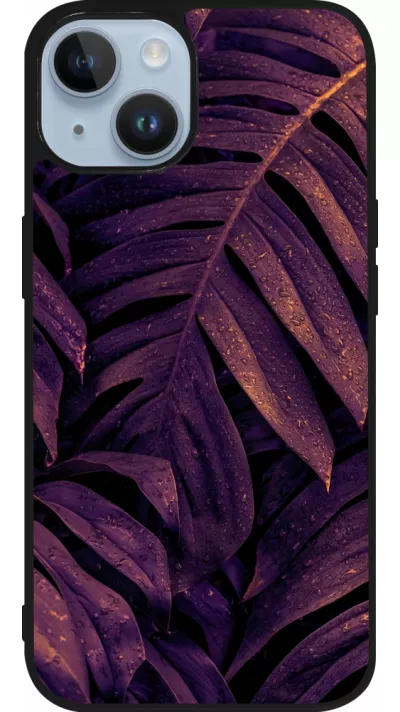iPhone 15 Case Hülle - Silikon schwarz Purple Light Leaves