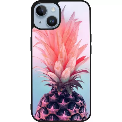 iPhone 15 Case Hülle - Silikon schwarz Purple Pink Pineapple