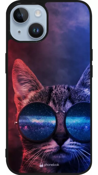 iPhone 15 Case Hülle - Silikon schwarz Red Blue Cat Glasses