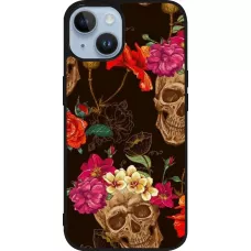 iPhone 15 Case Hülle - Silikon schwarz Skulls and flowers