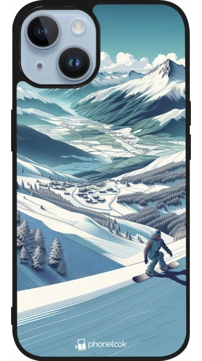 Coque iPhone 15 - Silicone rigide noir Snowboarder Montagne