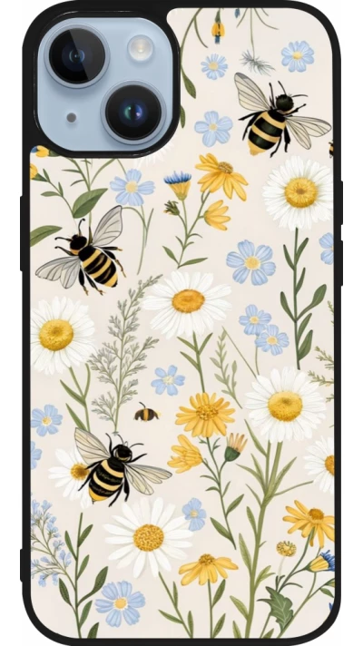 Coque iPhone 15 - Silicone rigide noir Pattern bees Spring 2026