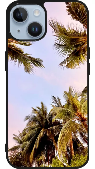 Coque iPhone 15 - Silicone rigide noir Summer 2023 palm tree vibe