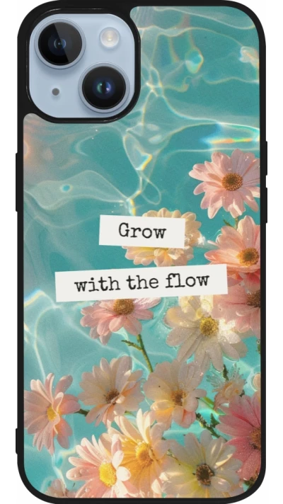 Coque iPhone 15 - Silicone rigide noir Summer 2025 Grow with the flow