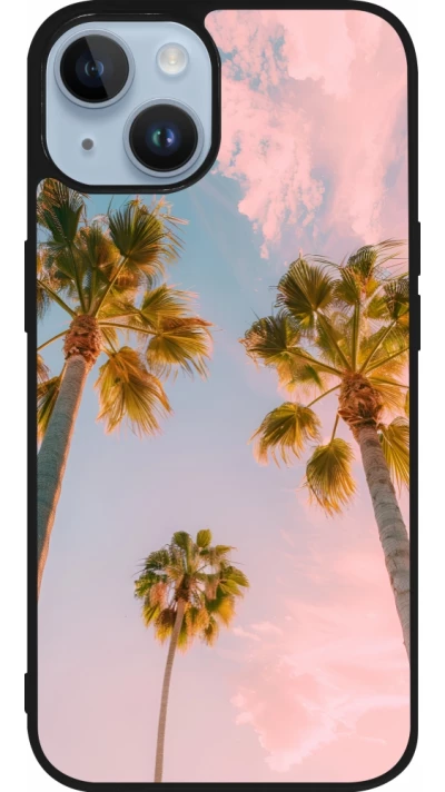 Coque iPhone 15 - Silicone rigide noir Summer 2025 Palmiers