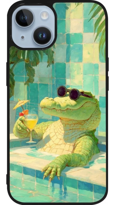 iPhone 15 Case Hülle - Silikon schwarz Crocodile in the swimming pool Summer 2026