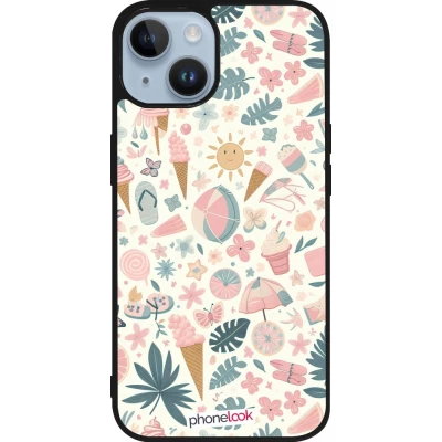 Coque iPhone 15 - Silicone rigide noir Summer Pink Pattern