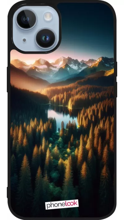 Coque iPhone 15 - Silicone rigide noir Sunset Forest Lake