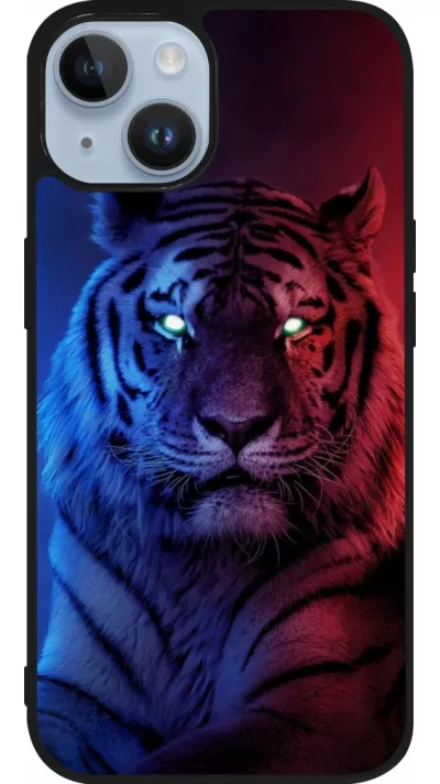 Coque iPhone 15 - Silicone rigide noir Tiger Blue Red