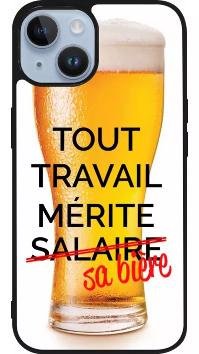 Coque iPhone 15 - Silicone rigide noir Tout travail mérite sa bière