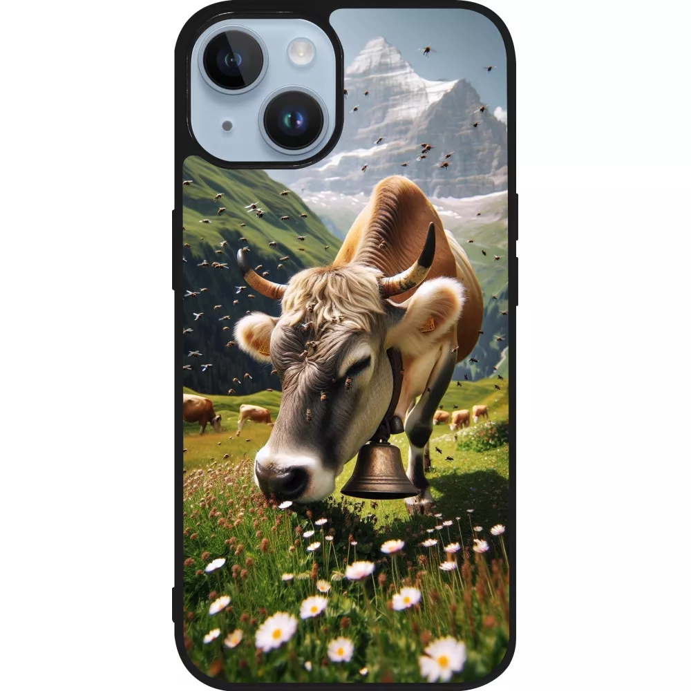 iPhone 15 Case Hülle - Silikon schwarz Kuh Berg Wallis