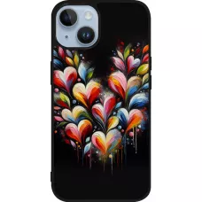 Coque iPhone 15 - Silicone rigide noir Valentine 2024 Coeur Noir Abstrait