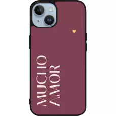 Coque iPhone 15 - Silicone rigide noir Valentine 2024 mucho amor rosado