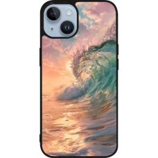 Coque iPhone 15 - Silicone rigide noir Wave Sunset