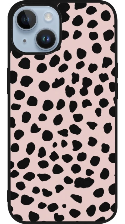 Coque iPhone 15 - Silicone rigide noir Wild Leopard Pink