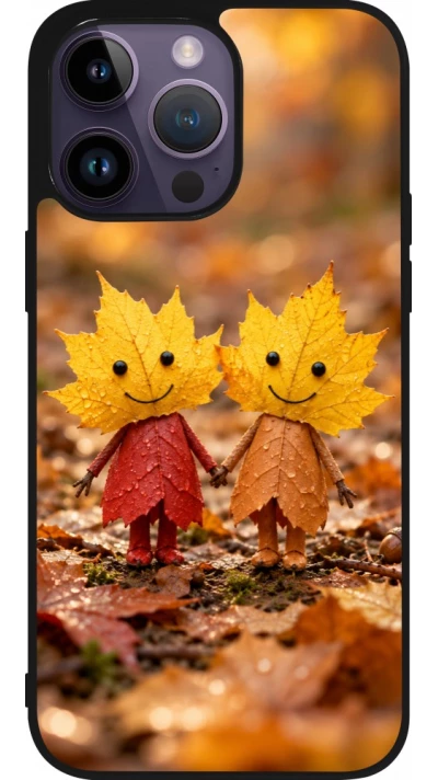 iPhone 15 Pro Max Case Hülle - Silikon schwarz Autumn 26 Couple of leaves