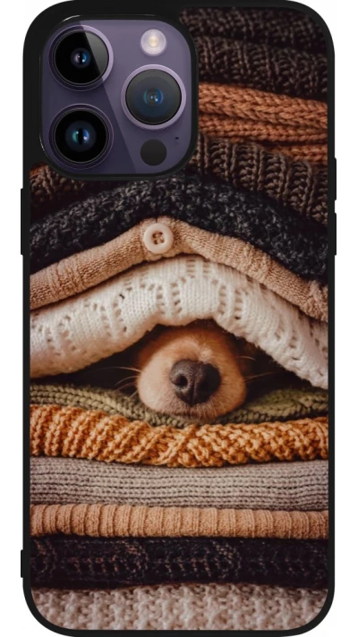 iPhone 15 Pro Max Case Hülle - Silikon schwarz Autumn 26 Dog under the covers