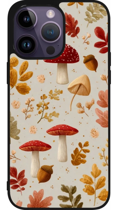 iPhone 15 Pro Max Case Hülle - Silikon schwarz Autumn 26 Mushrooms and leaves