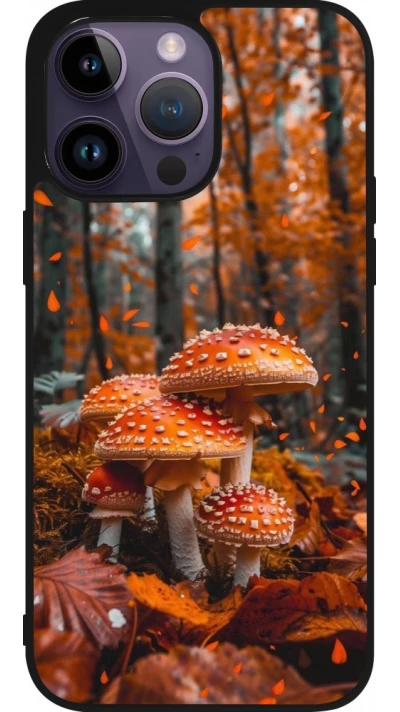 iPhone 15 Pro Max Case Hülle - Silikon schwarz Autumn 26 Mushrooms in the woods