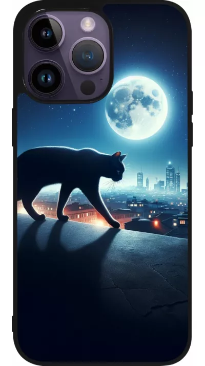 iPhone 15 Pro Max Case Hülle - Silikon schwarz Schwarze Katze unter dem Vollmond