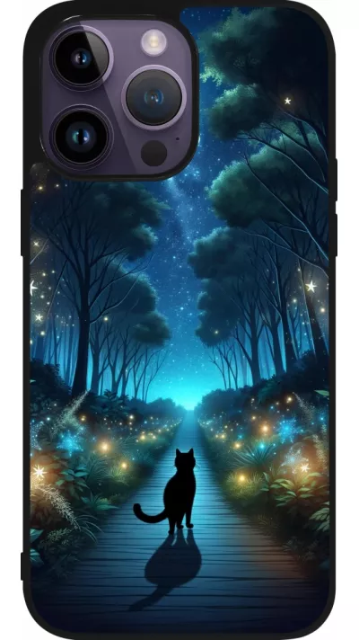iPhone 15 Pro Max Case Hülle - Silikon schwarz Schwarze Katze Spaziergang