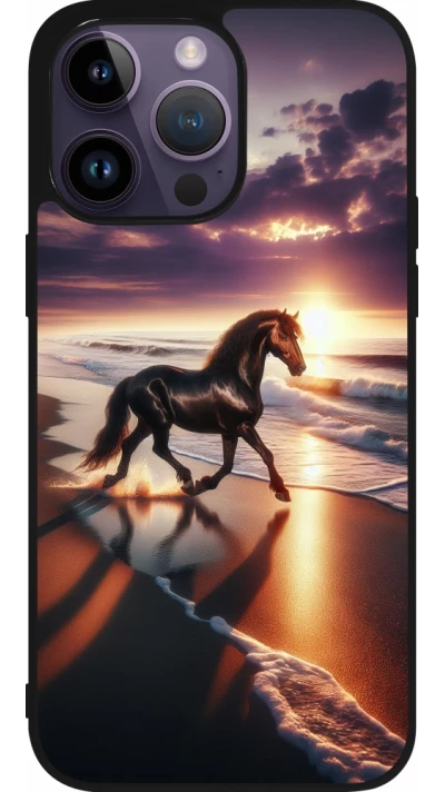 iPhone 15 Pro Max Case Hülle - Silikon schwarz Pferd majestätisch Strand