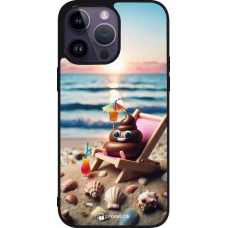 iPhone 15 Pro Max Case Hülle - Silikon schwarz Kackhaufen Emoji auf Liegestuhl