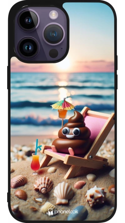 iPhone 15 Pro Max Case Hülle - Silikon schwarz Kackhaufen Emoji auf Liegestuhl